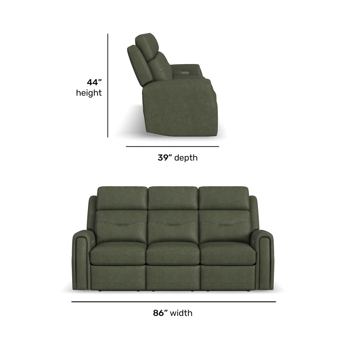 Felix Power Reclining Sofa With Power Headrest, Lumbar, Heat & Massage - Forest Green | Flexsteel