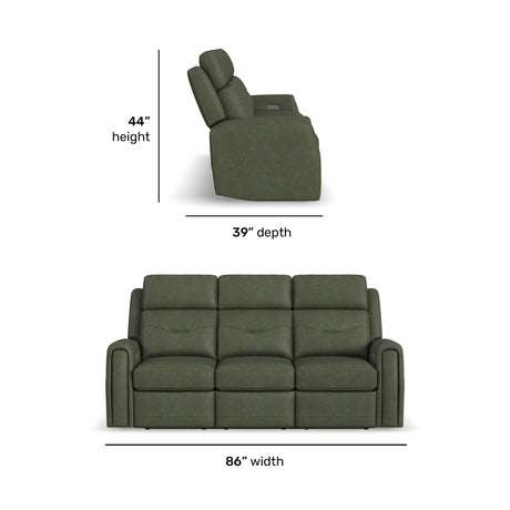 Felix Power Reclining Sofa With Power Headrest, Lumbar, Heat & Massage - Forest Green | Flexsteel