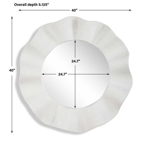 Wave Length Round Mirror White - Silver by Uttermost - View 3