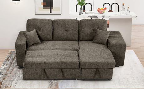 Reversible Sleeper Sectional Sofa Bed with Side Shelf and 2 Stools, Pull-Out L-Shaped Sofa Bed, Corner Sofa-Bed with Storage Chaise, Knox Charcoal Velvet - sold by Home Elegance USA