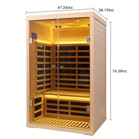 Luxury Two-Person Hemlock Far Infrared Sauna with Double Glass Doors - sold by Home Elegance USA