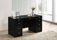 1pc Glam Makeup Vanity Table Glass Top 9 Drawers Knobs Black Wooden Bedroom Furniture