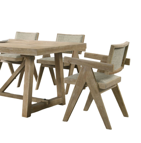 Contemporary Oak Veneer 7pc Dining Set Upholstered Polyester 6x Arm Chairs 1x Table Dining Room - sold by Home Elegance USA