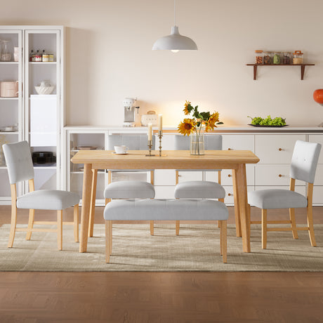 6PCs Dining Room Table Set, Rustic Farmhouse Dining Room Rectangular Table with 4 Upholstered Chairs and Bench, Solid Wood Kitchen Dining Table Set for 6 Persons - sold by Home Elegance USA