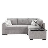 83.8" Reversible Sectional Pull - Out Sofa Bed L - Shaped Corner Sofa Couch with Storage Chaise, USB Ports, Power Sockets, Cup Holder for Living Room, Bedroom, Study,Light Gray | Home Elegance USA