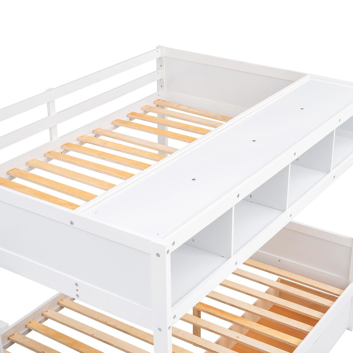 Twin over Full Bunk Bed with Shelfs, Storage Staircase and 2 Drawers, White - Home Elegance USA