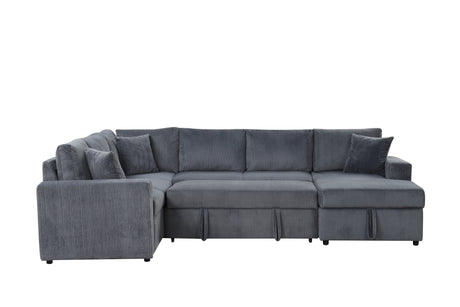 Ruxley 123'W Gray Corduroy Sleeper Sectional Sofa with Right-Facing Storage Chaise and Throw Pillows - sold by Home Elegance USA
