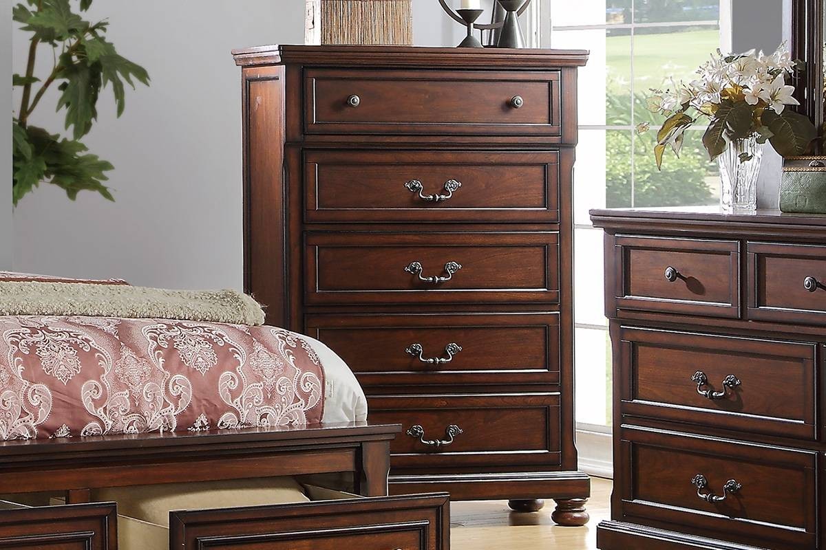 Traditional Style 1pc Chest Bun Feet Pull Handles Round Knobs Cherry Finish Bedroom Furniture