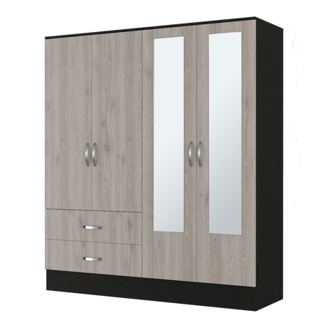 Florencia L Mirrored Armoire, Two Cabinets With Divisions,Black and Light Grey - sold by Home Elegance USA