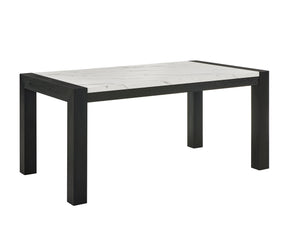 1pc White Faux Marble Dining Table Solid Wood Veneer Standard Height Contemporary Dining Room Wooden Furniture Black Finish