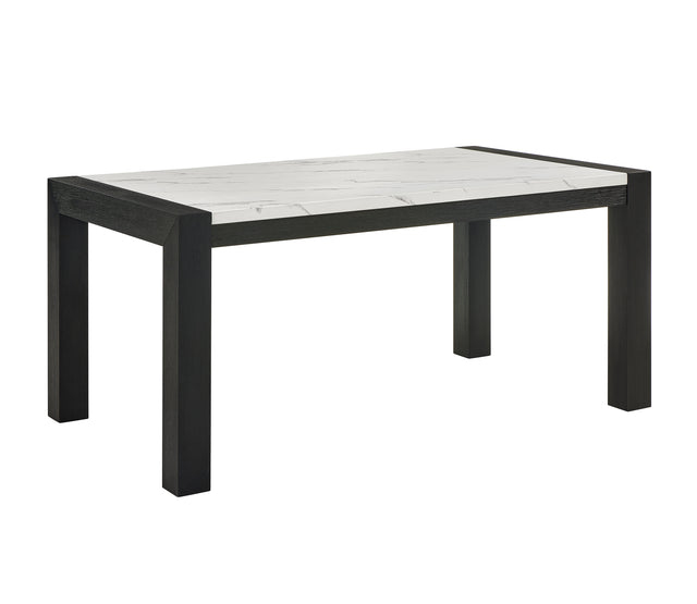 1pc White Faux Marble Dining Table Solid Wood Veneer Standard Height Contemporary Dining Room Wooden Furniture Black Finish