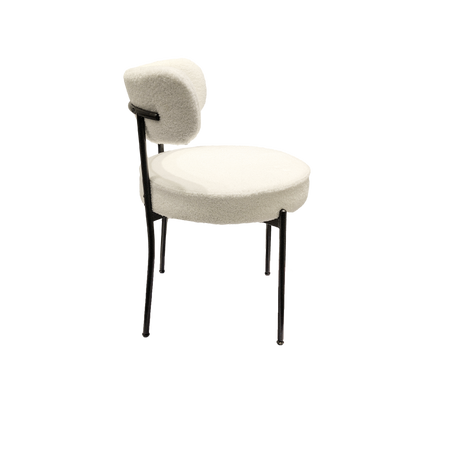 63' medieval modern cream style MDF dining table and 4 sets of circular cushioned armless dining chairs. Assemble desktop and black metal leg dining chair set, suitable for home & kitchen - sold by Home Elegance USA