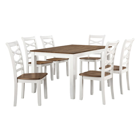 Cherry and White Finish 7pc Dining Set Table and 6 Side Chairs Set Double X-Back Design Wooden Casual Country Style Dining Room Furniture - sold by Home Elegance USA