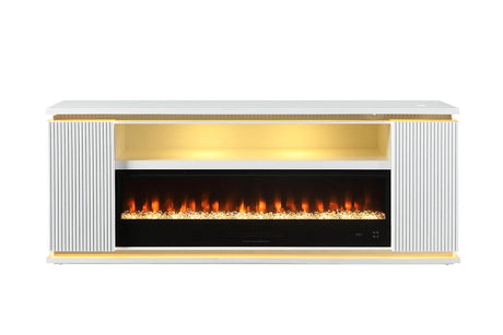 Contemporary Style TV Stand Electric Fire Place 3-Level Brightness Setting Room Temperature Control White Finish Primary Living Room - sold by Home Elegance USA