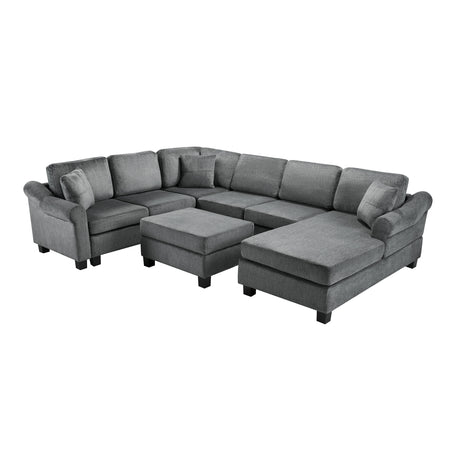 U-shaped Sectional Sofa Chenille Upholstered with Movable Storage Ottoman, Dark Gray, 111.8' - sold by Home Elegance USA