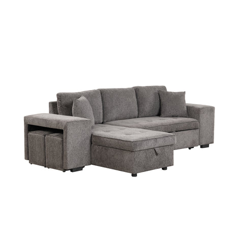 104.5' Modern L-Shape 3 Seat Reversible Sectional Couch, Pull Out Sleeper Sofa with Storage Chaise and 2 Stools for Living Room Furniture Set,Knox Charcoal (old sku:SG000431AAA) - sold by Home Elegance USA
