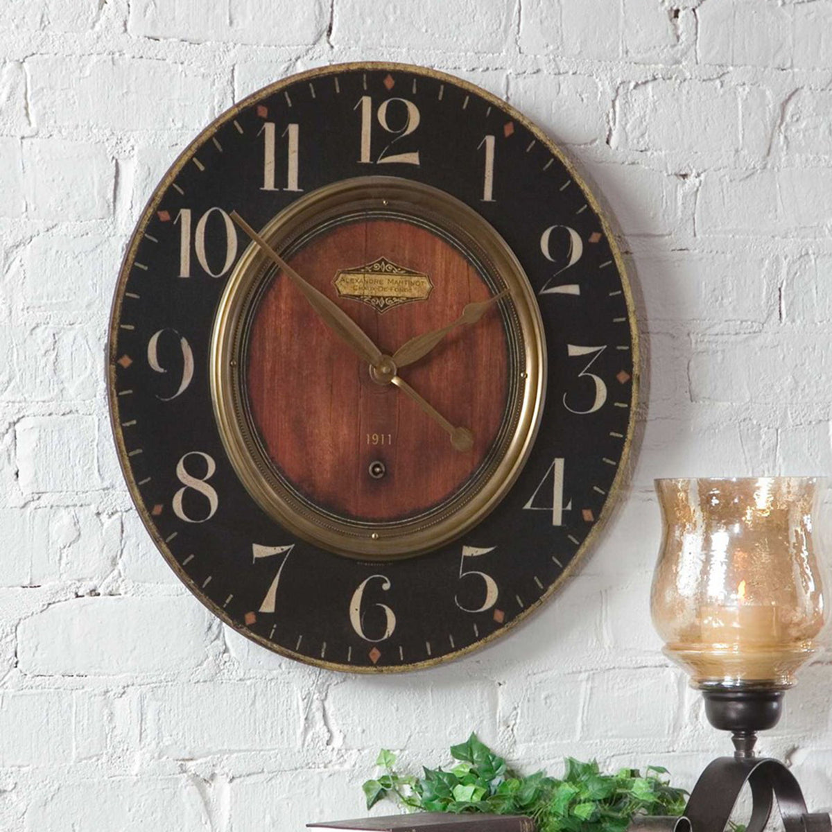 Alexandre 23" Clock - Black / Light Brown by Uttermost - View 2