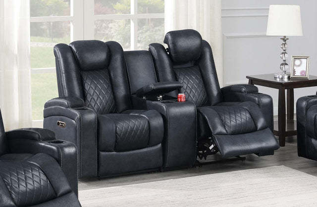 Modern Contemporary Style Power Reclining Loveseat 1pc Adjustable Headrest Storage Sofa Cup Holder Ink Blue Finish Primary Living Room Furniture