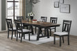 7pc Cottage Style Extendable Dining Table Set Wheat Charcoal Tow Tone Finish Upholstered Chair Dining Room Wooden Furniture Two Self-Storing Refectory Leaves Solid Wood
