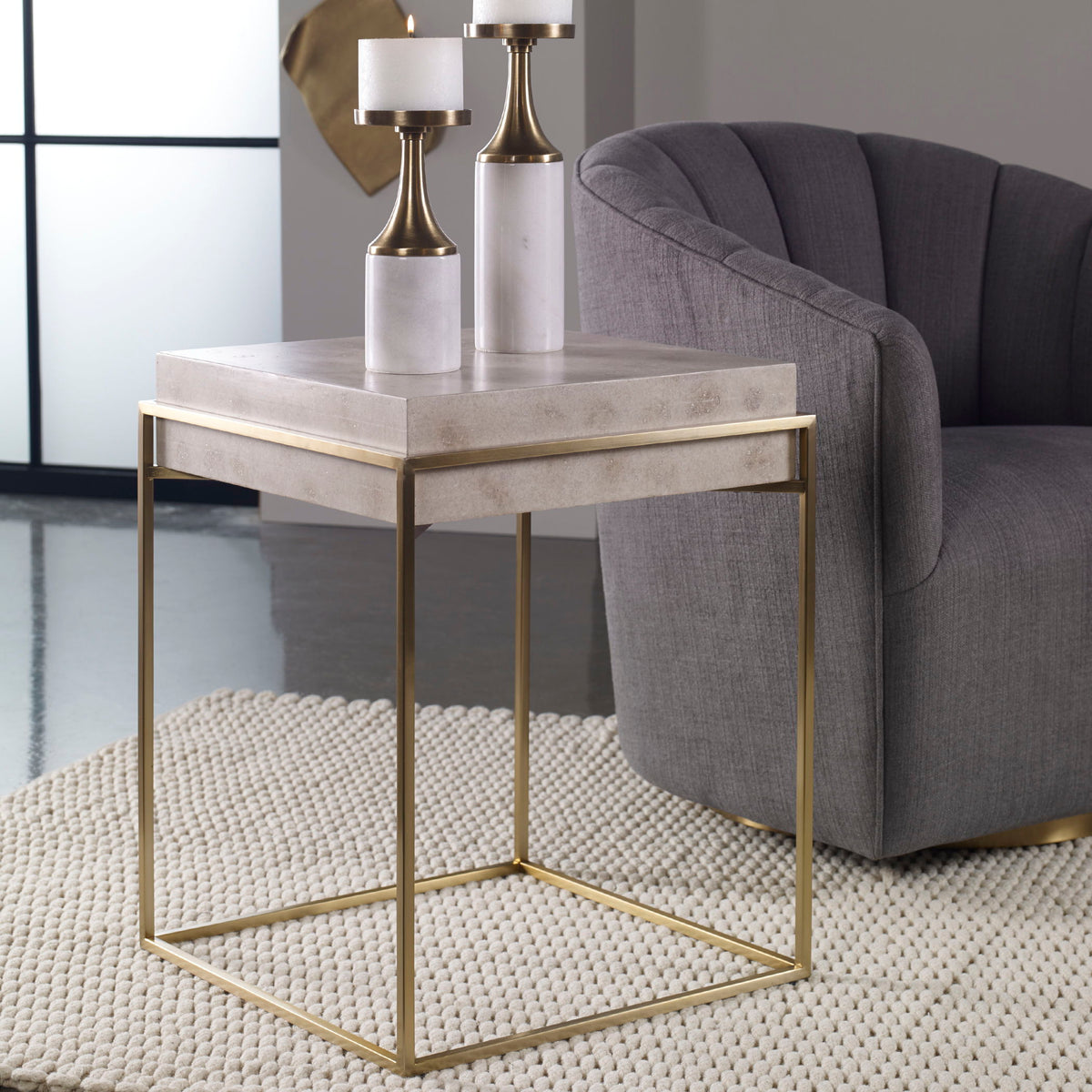 Inda Modern Accent Table Beige & Gold - Beige / Yellow by Uttermost - View 2