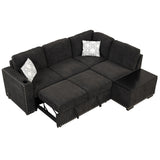 L-Shaped Reversible Sectional Sofa Bed with Storage - 83.8 inch, Pull-Out Couch, USB Ports, Power Outlets & Cup Holder, Black - Home Elegance USA