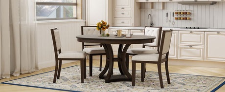 TREXM 5-Piece Retro Functional Dining Table Set Extendable Round Table and 4 Upholstered Chairs for Dining Room and Living Room (Espresso) - sold by Home Elegance USA