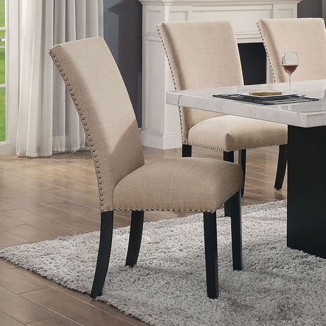 Gorgeous Marble Top Table w 6x Side Chairs Beige Fabric Upholstered Chair Dining Room 7pc Set Black Wooden Furniture - sold by Home Elegance USA