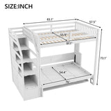 White Full XL Loft Bed with Storage Staircase, Murphy Bed, LED Light, Solid Pine and MDF, 101.2''L x 59.1''W x 73''H - sold by Home Elegance USA