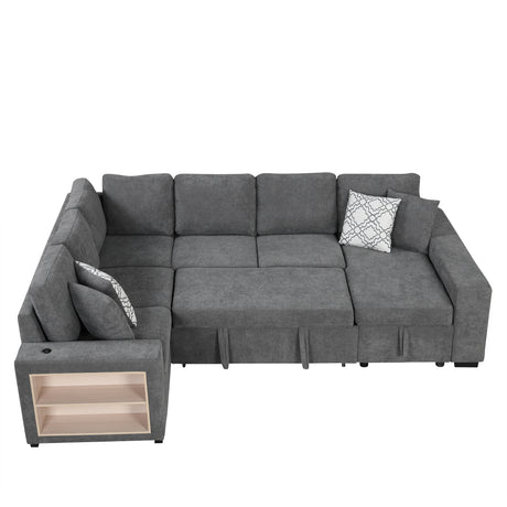 Modern Grey U-Shaped Sectional Sofa Bed with USB Ports, Storage Chaise & Pillows, Chenille Fabric, 109' - sold by Home Elegance USA