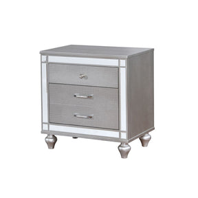 2 Drawers Wooden Drawer with Mirror Trim, Silver