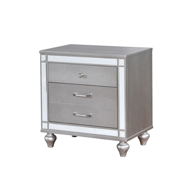 2 Drawers Wooden Drawer with Mirror Trim, Silver