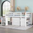 Low Study Full Loft Bed with Cabinet ,Shelves and Rolling Portable Desk ,Multiple Functions Bed- White(OLD SKU:LT000313AAK)