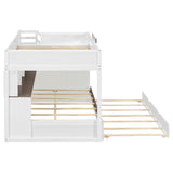 Full Over Full Bunk Bed with Twin Size Trundle and Staircase, Shelves, LED,White - sold by Home Elegance USA
