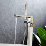 Freestanding Bathtub Faucet Single Handle Bath Tub Filler Faucet with Hand Shower Matte Black, Floor Mount