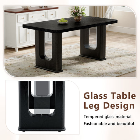 Table and chair set.64.5 x 35.4 Inch Stylish Black Wood Color Textured Dining Table.Paired with 6 Dark Gray Linen-Cotton Material High Resilience Dining Chair with Metal Leg. - sold by Home Elegance USA