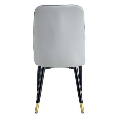 Table and chair set.The table has a glass top with imitation marble pattern stickers and stainless steel golden legs.Paried with 8 Light Gray chairs with PU cushions and black legs.W1151S01546 - sold by Home Elegance USA