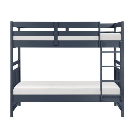 Bunk Bed Twin Over Twin Navy Blue Finish Sturdy Wood Frame Guard Rails Youth Bedroom Furniture 1pc - sold by Home Elegance USA