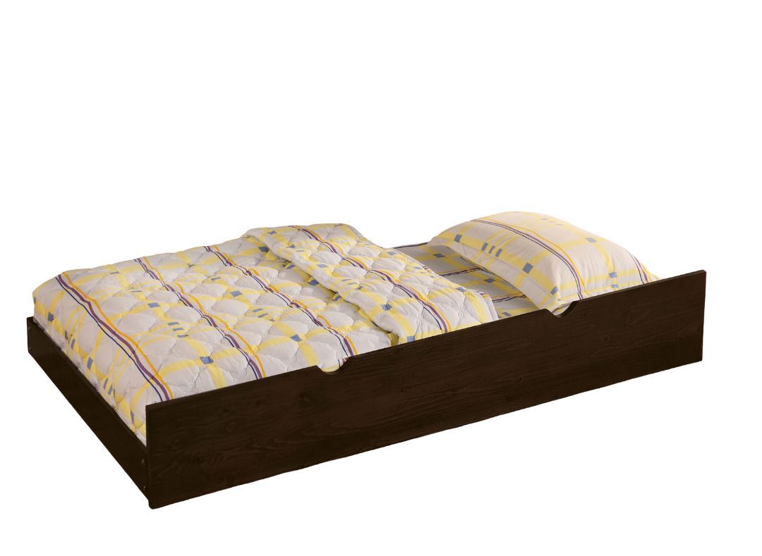 Twin Over Twin Transitional Style Bunk Bed Dark Walnut Finish Attached Ladder Rails And Lock Joint Structure Trundle-Included Espresso Finish - sold by Home Elegance USA