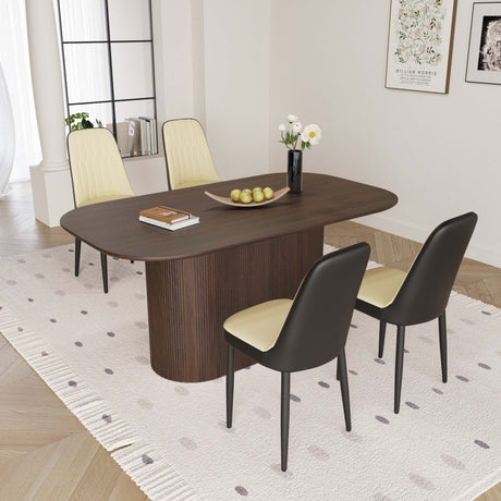 63 'medieval modern brown style MDF dining table and PU dining chair set 4. Assemble Desktop and black metal leg dining chair set, suitable for home&kitchen - sold by Home Elegance USA