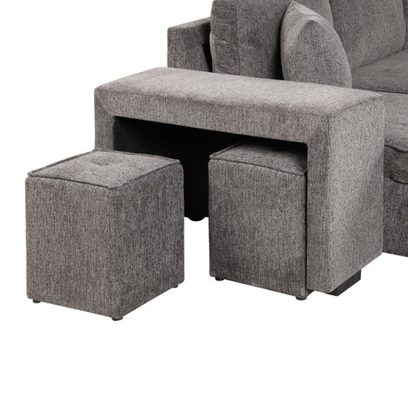 104.5' Modern L-Shape 3 Seat Reversible Sectional Couch, Pull Out Sleeper Sofa with Storage Chaise and 2 Stools for Living Room Furniture Set,Knox Charcoal (old sku:SG000431AAA) - sold by Home Elegance USA