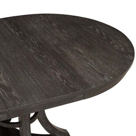 TREXM 5-Piece Retro Functional Dining Table Set Extendable Round Table and 4 Upholstered Chairs for Dining Room and Living Room (Espresso) - sold by Home Elegance USA