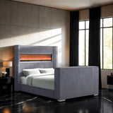 Gray Color 1pc Eastern King Size Bed Wing back Design Headboard Bedroom Furniture TV Lift Footboard Contemporary Style