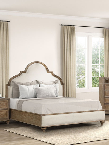 Rustic Oak 3pc Eastern King Size Bed 2x Nightstands w USB Solid wood Unique Legs Bedroom Furniture Traditional Look Upholstered Bedframe - sold by Home Elegance USA