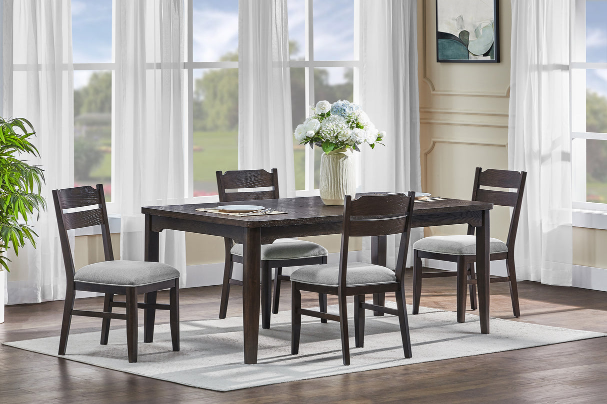 5pc Beautiful Rectangular Dining Table Dark Oak Finish Upholstered Chair Wooden Furniture Dining Room Furniture
