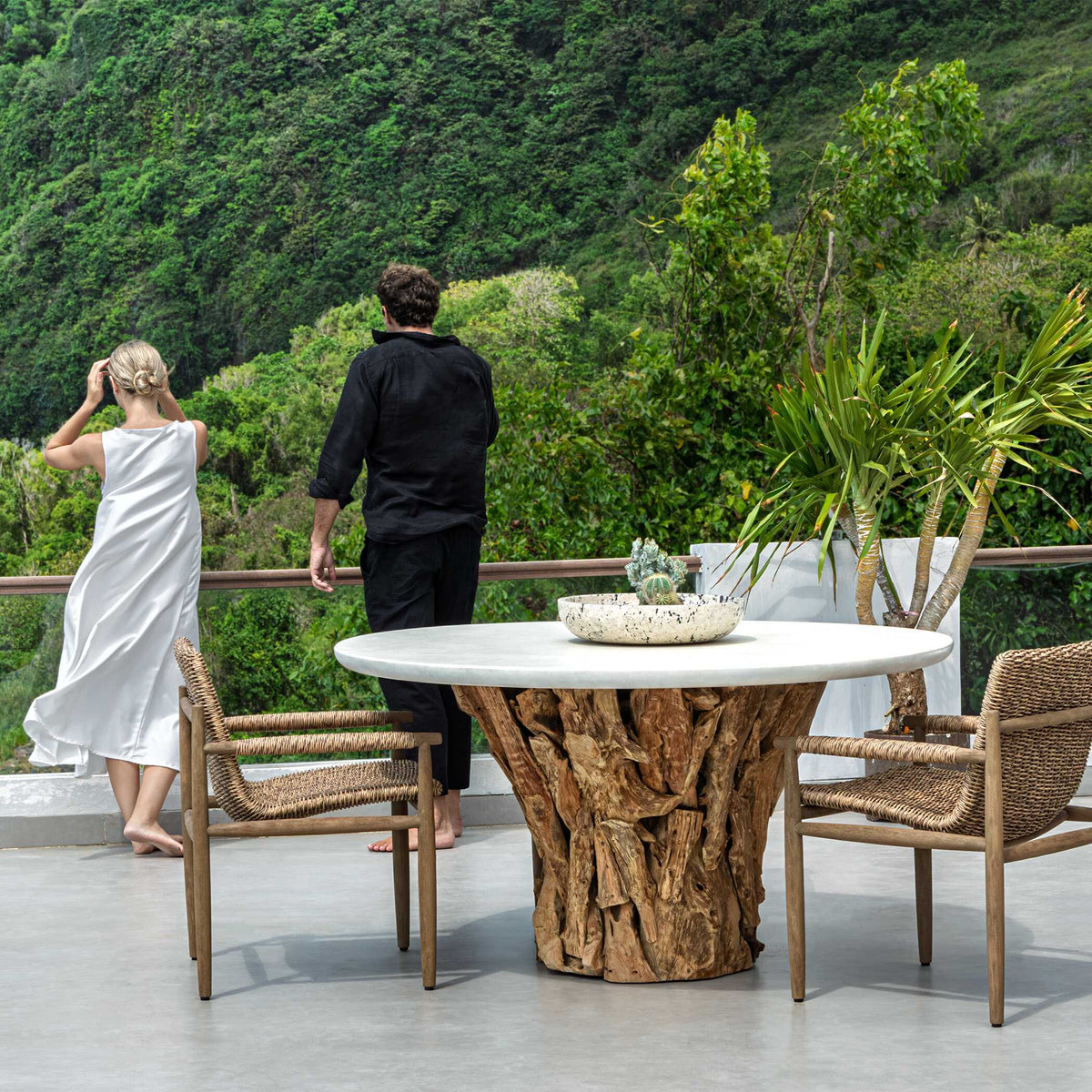 Stonewood Indoor-Outdoor Dining Table White / Woodtone - White / Light Brown by Uttermost - View 5