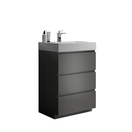 Alice 24" Gray Bathroom Vanity with Sink, Large Storage Freestanding Bathroom Vanity for Modern Bathroom, One - Piece White Sink Basin without Drain and Faucet - W1865S00013 - Home Elegance USA - 4