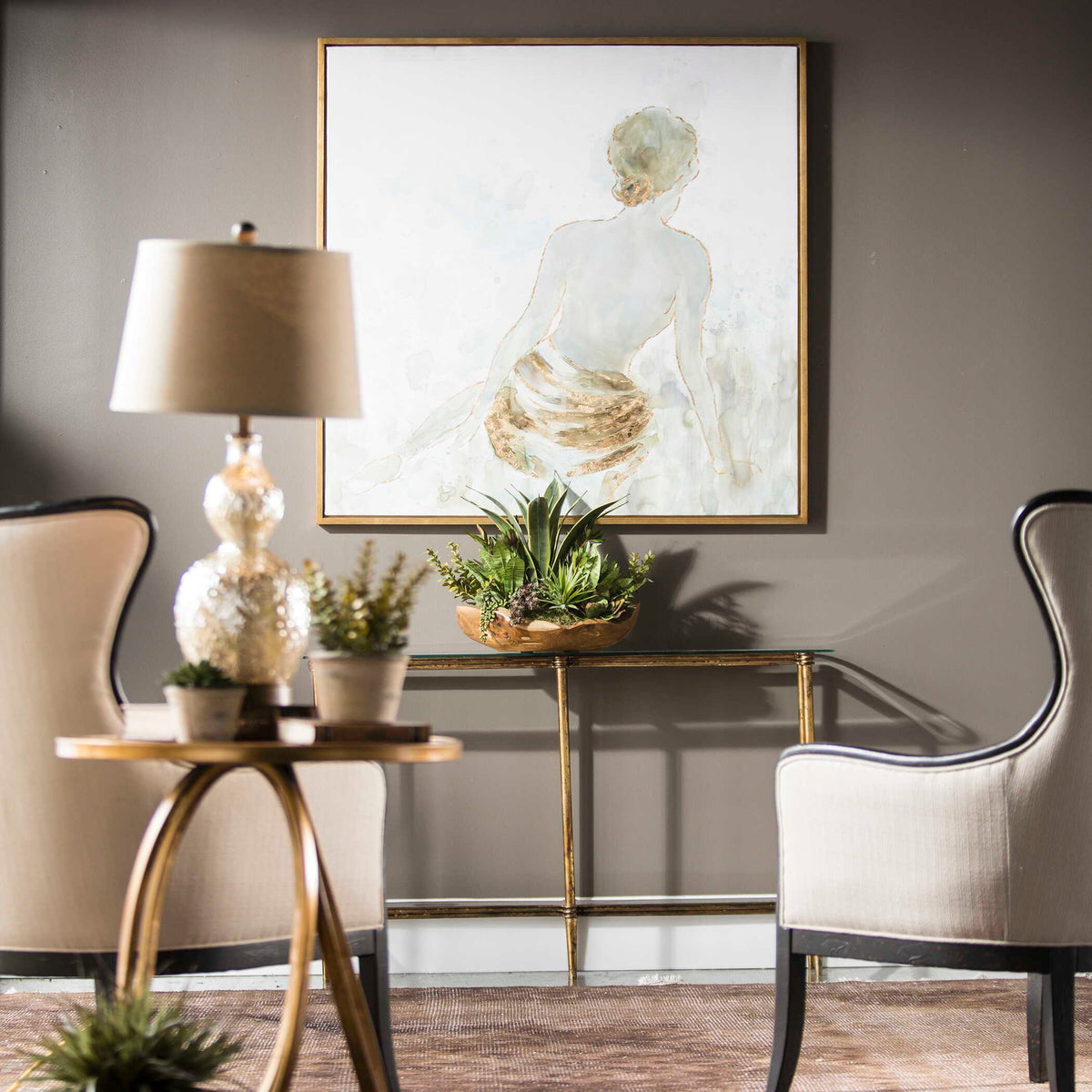 Gold Highlights Feminine Art - Light Gray / Yellow by Uttermost - View 3