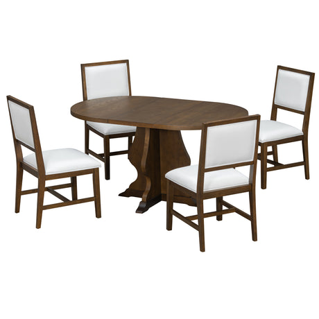 TREXM Farmhouse 5-Piece Dining Table Set with 4 Upholstered Chairs, Wood Extendable Dining Table with 15.7' Leaf for Extra Seating for Dining Room, Kitchen and Living Room (Brown) - sold by Home Elegance USA