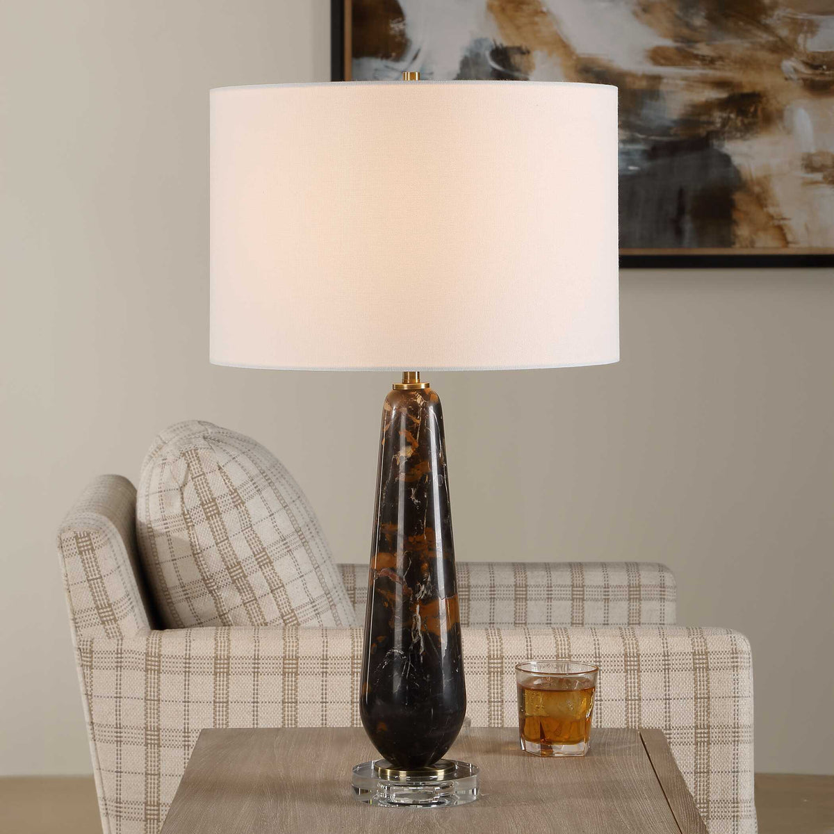 Dames Dark Marble Table Lamp Black / Brown - Black / Dark Brown by Uttermost - View 2