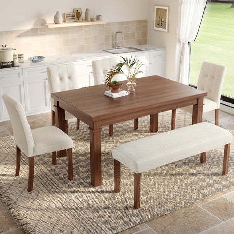 6-Piece Modern Dining Set, Rectangle Kitchen Table with 4 Upholstered Chairs & Bench, Ideal for Dining Room and Living Room, (Easy Assembly, Space Saving) - sold by Home Elegance USA